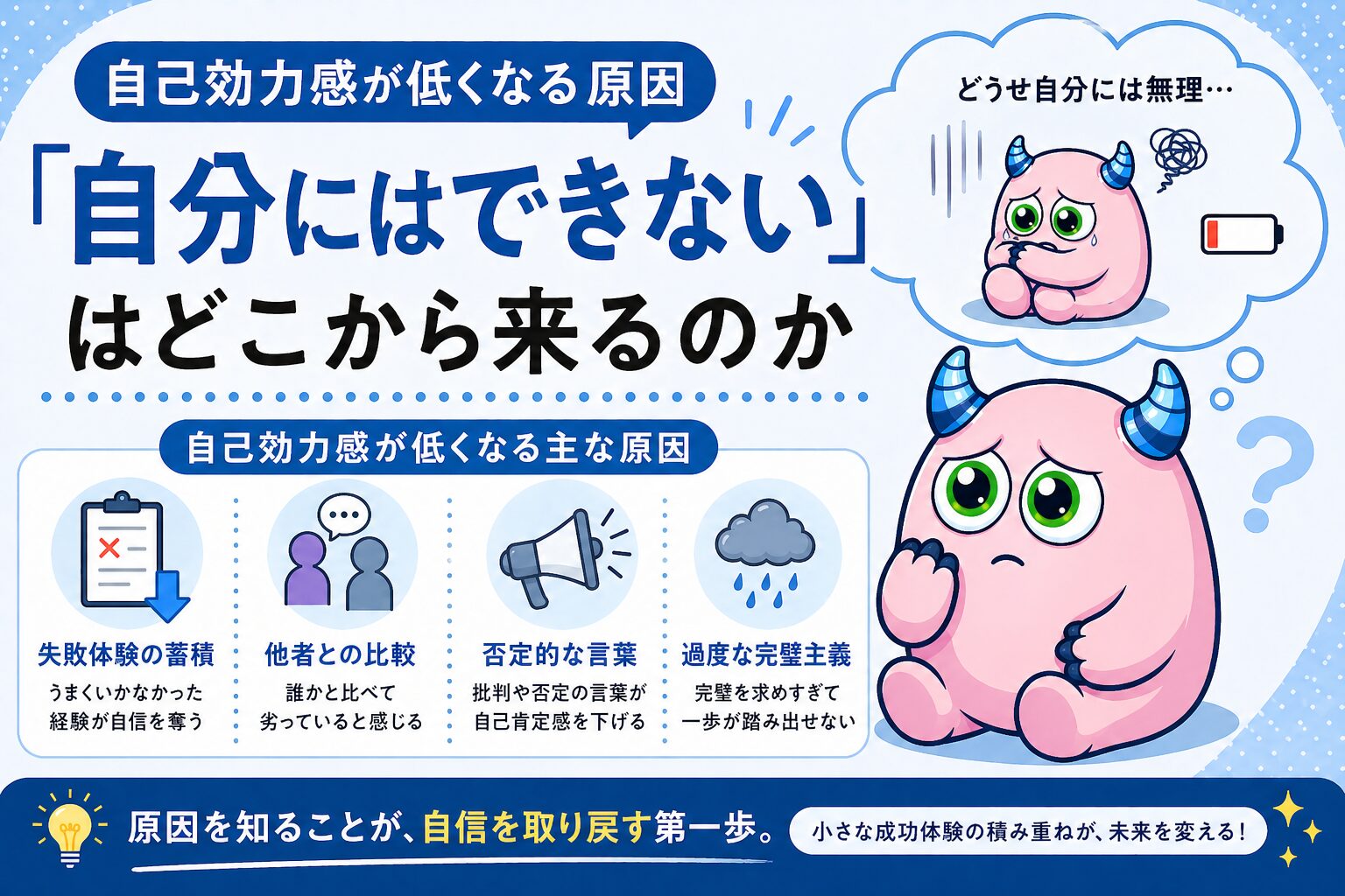 自己効力感が低くなる原因|「自分にはできない」はどこから来るのか