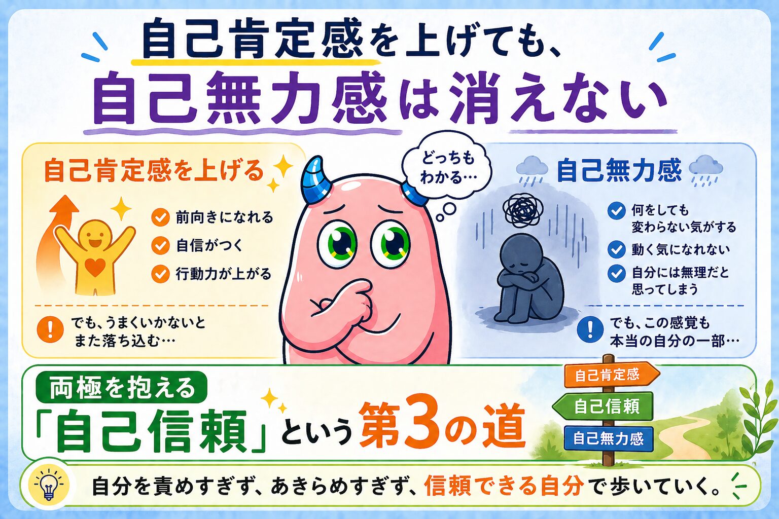 自己肯定感を上げても、自己無力感は消えない｜両極を抱える「自己信頼」という第3の道