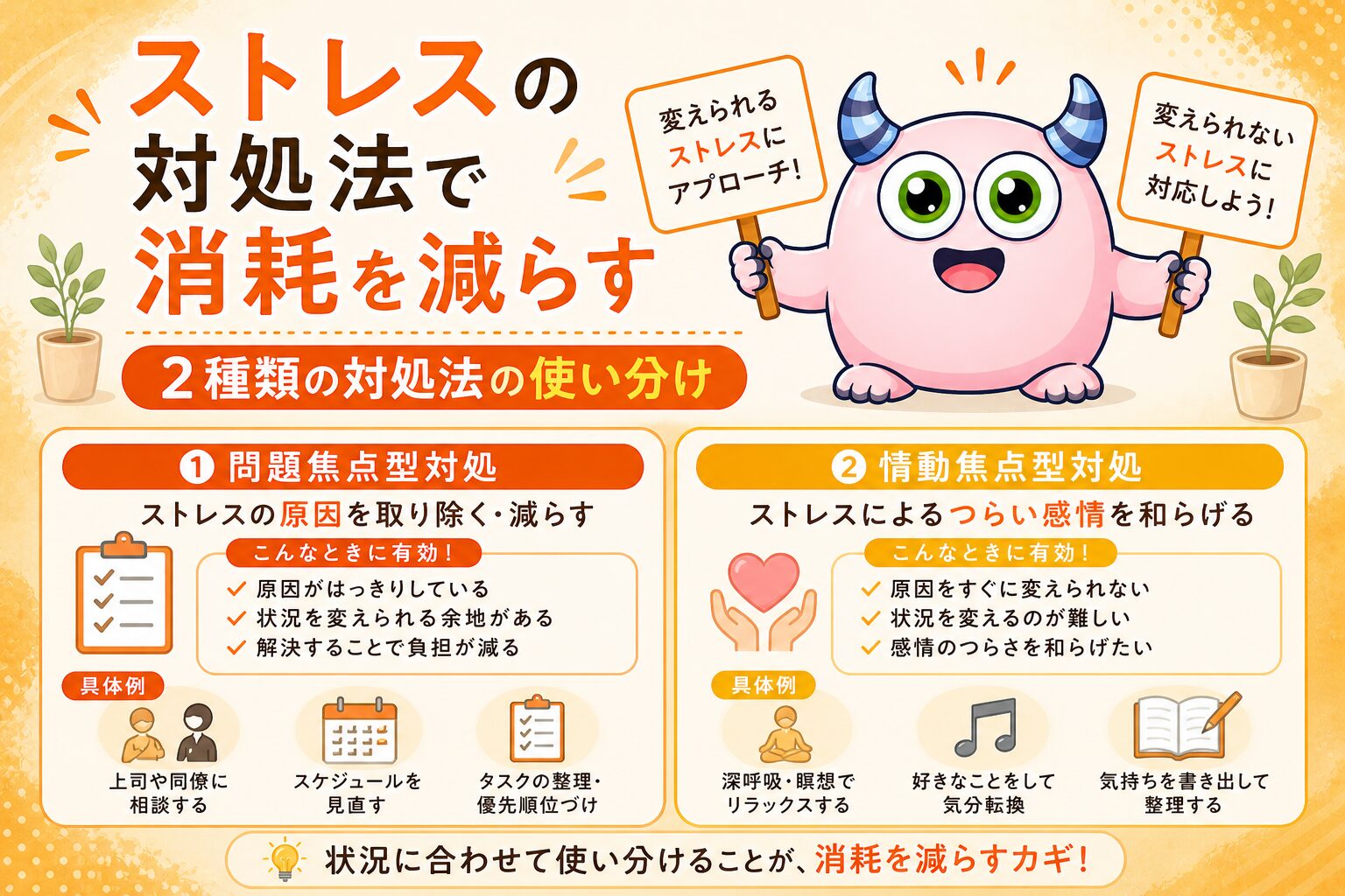ストレスの対処法で消耗を減らす｜2種類の対処法の使い分け