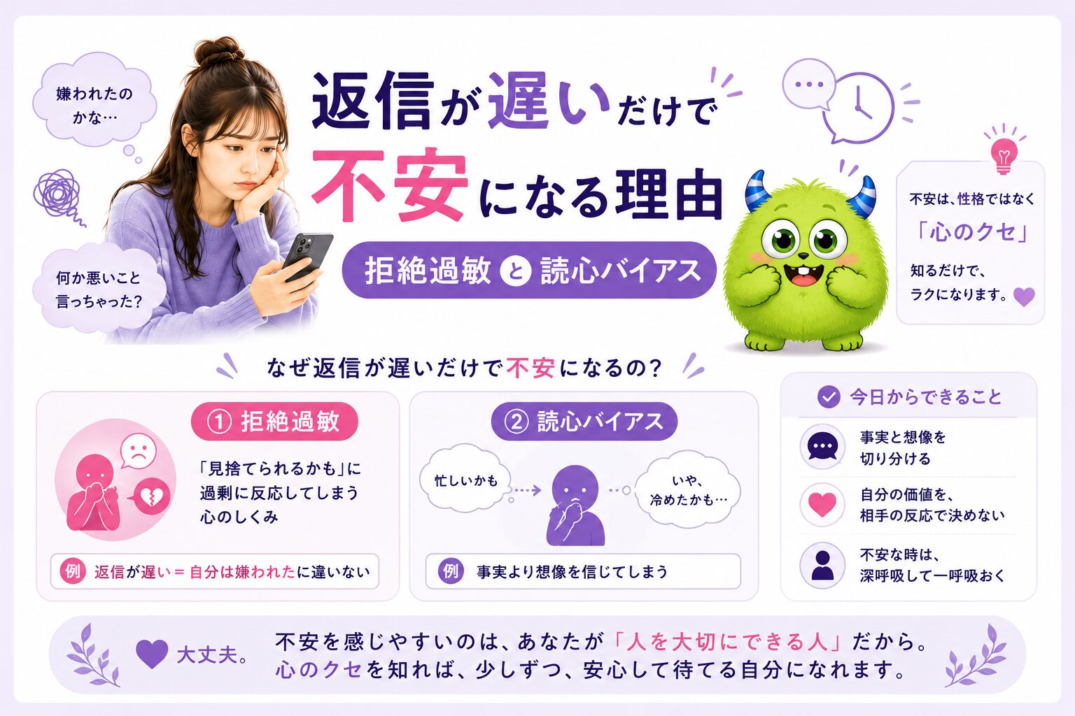 返信が遅いだけで不安になる理由｜拒絶過敏と読心バイアス