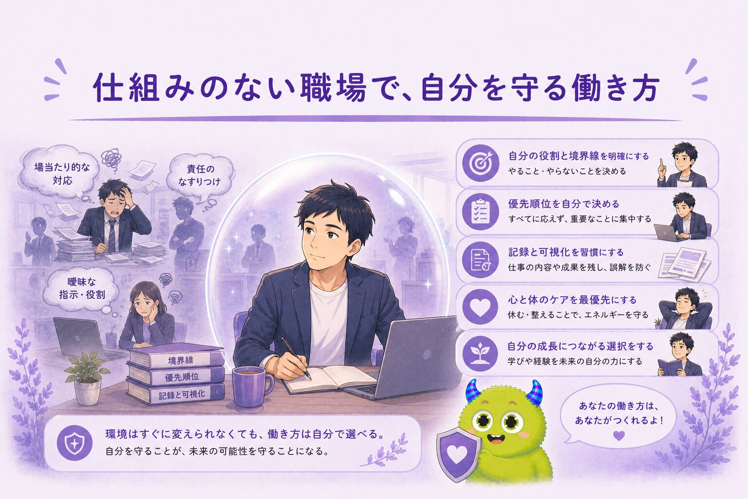 仕組みのない職場で、自分を守る働き方｜抱え込みすぎない・記録する・線を引く